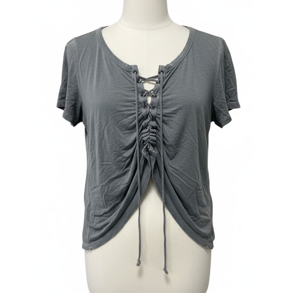 American Eagle Shirt M Blue Soft Sexy Lace Front Tee Short Sleeves Soft Grunge